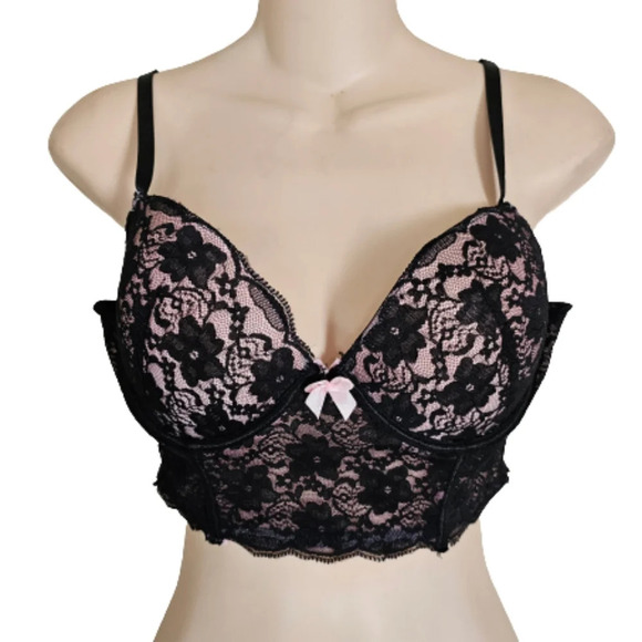 Hers by Herman Pink and Black Lace Corset Bralette Size Women's 36B - Picture 4 of 12